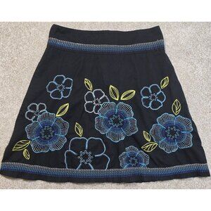 Heart Soul Embroidered Skirt A-line Mini Stretch Black Floral Women's Size 7